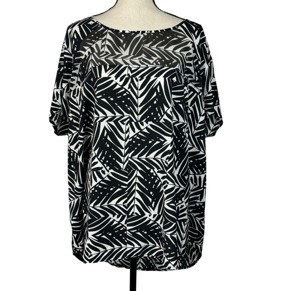 Ava & Viv 4X-Large Top Leaf Print Dolman Sleeve Hi-Low Hem Lightweight Black